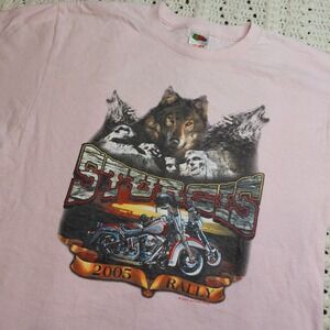 Vtg Sturgis Pink L Womens Cotton Shirt Motorcycle Wolves Wolf Rushmore Flawed